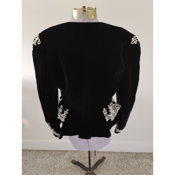 Julie Duroche Jacket Black Velvet Embellished Shoulder Pads 80s Glam 12/14 - Picture 5 of 11